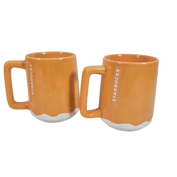 Starbucks Other - Starbucks 2022 Ceramic Orange Coffee Mug Set 14oz Modern Glazed Coffee Cups Pair